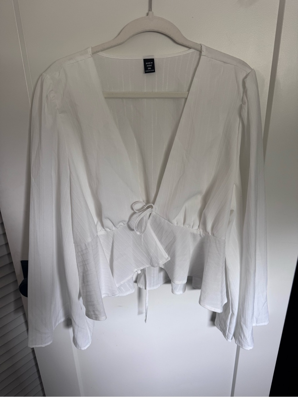 Shein White Tie-Front Wrap Cropped Blouse